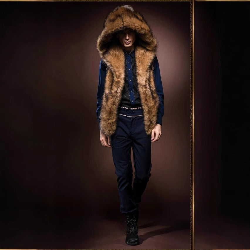 Herren Elegante Kunstpelz-Weste mit tiefem Kragen und luxuriösem Design EB