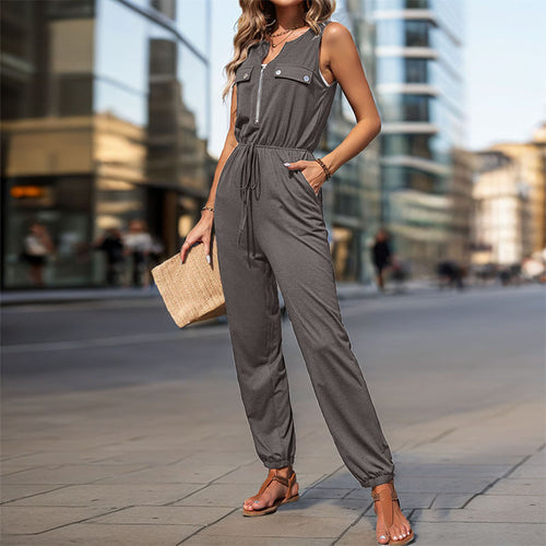 Damen Jumpsuit mit funktionalen Taschen und modischem Reißverschluss EB