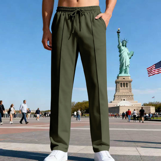 Herren Weite Travel-Loungehose mit Bügelfalte, elastischem Tunnelzug und seitlichen Eingrifftaschen EB