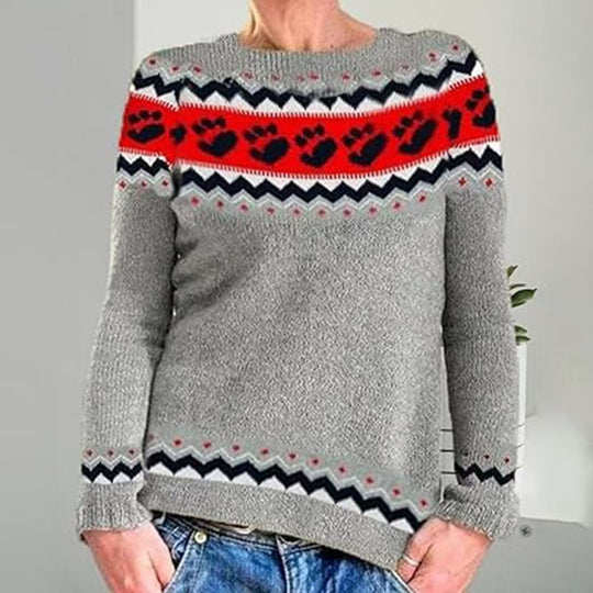 Damen nan gemusterter Norwegerstrickpullover mit weitem Rundhalsausschnitt und lässigem Oversize-Schnitt EB