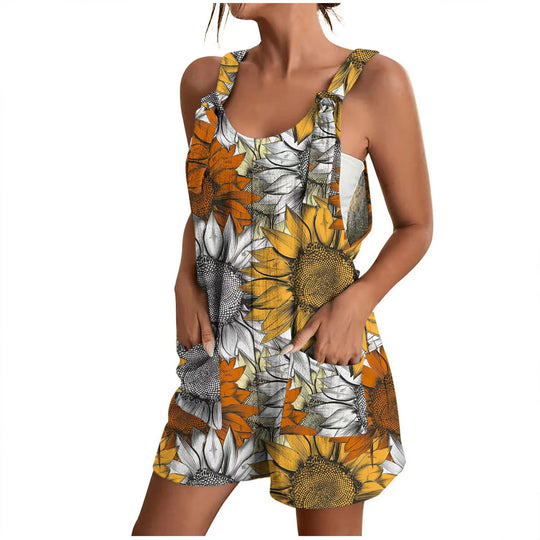 Damen lässiger Overall mit floralem Design und praktischen Taschen EB