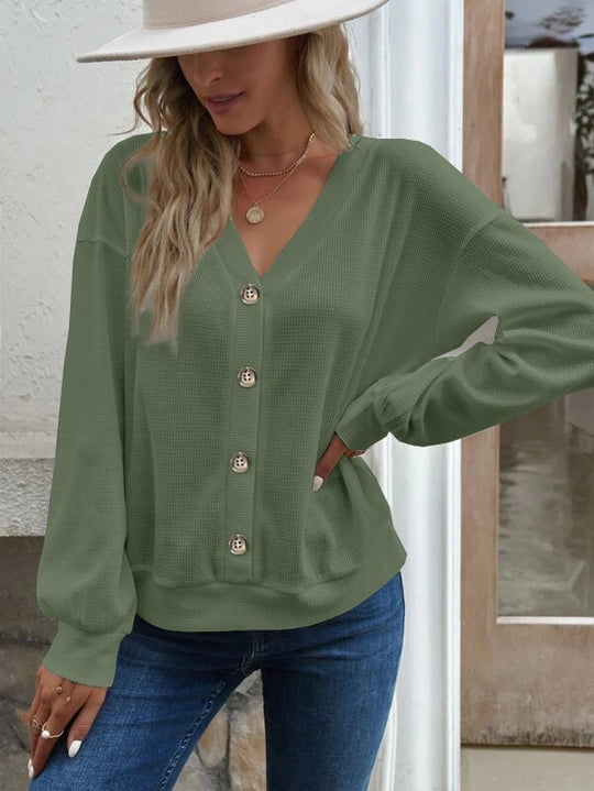 Damen lässige Strickjacke mit Knopfleiste EB
