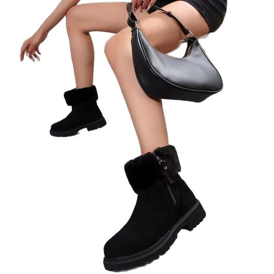 Damen gefütterte Winterstiefel mit modischem Kunstfell und rutschfester Profilsohle EB