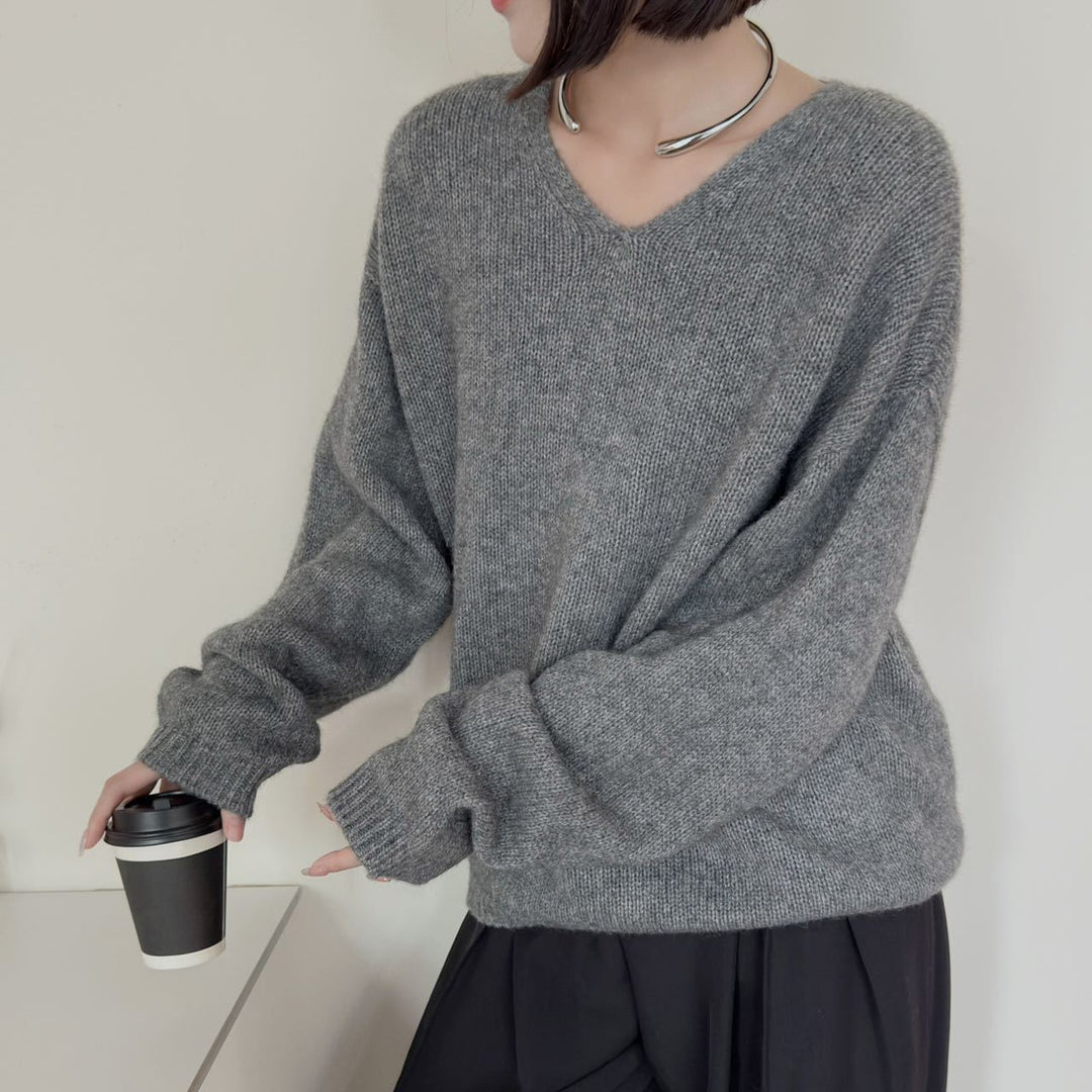 Femme Luxuriöser V-Ausschnitt Pullover EB