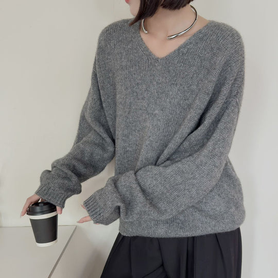 Femme Luxuriöser V-Ausschnitt Pullover EB