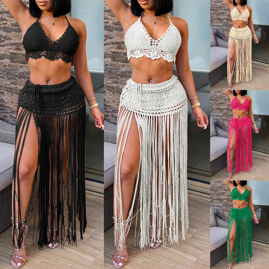 Damen gehäkeltes Strand-Outfit mit fransigen Details EB