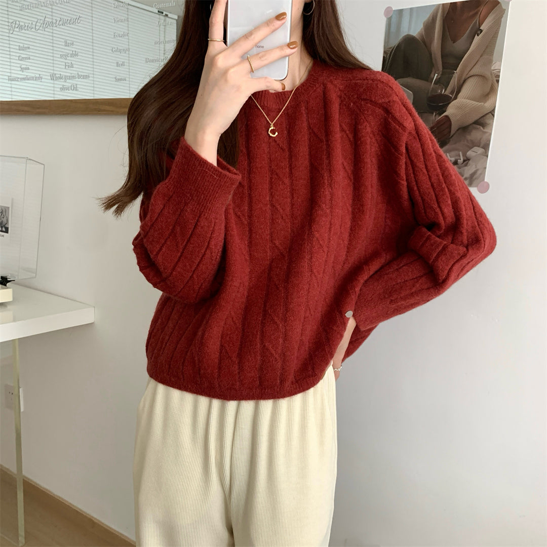 Damen Grob gestrickter Sweater mit Rundhalsausschnitt und lässiger Passform EB