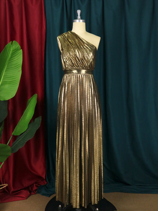 Damen plissiertes Abendkleid mit schimmerndem Oberteil EB
