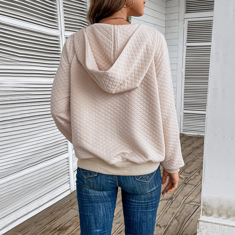 Damen Stepp‑Sweatshirt mit Halbzip, Kapuze und Kängurutasche EB