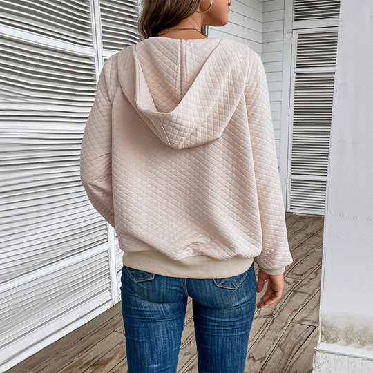 Damen Stepp‑Sweatshirt mit Halbzip, Kapuze und Kängurutasche EB