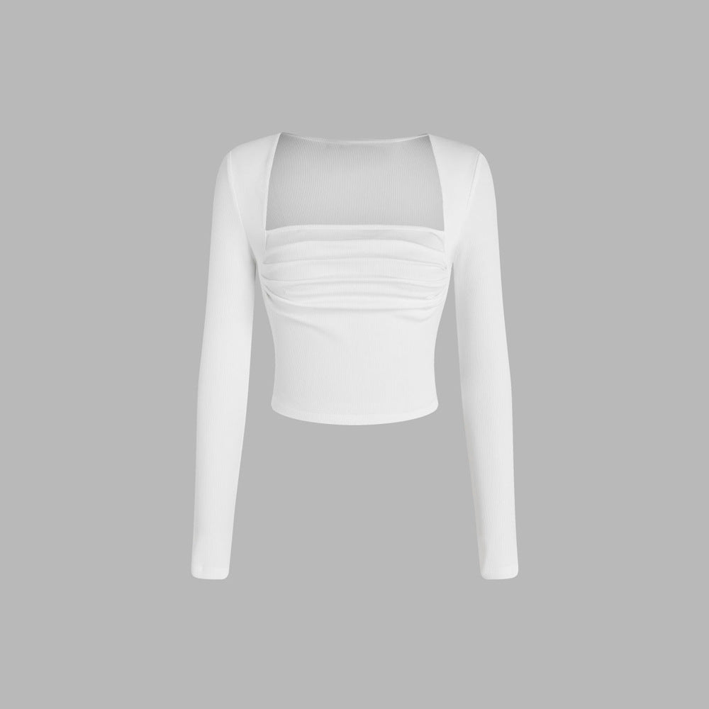 Damen gerafftes Cropped-Longsleeve mit quadratischem Ausschnitt und figurbetonter Passform Eichborn Berlin