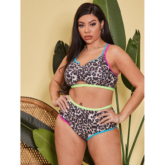 Damen Triangel-Bikini mit modischem Leopardenmuster und raffinierten Cut-Outs EB