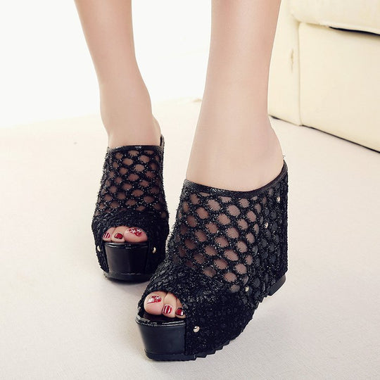 Damen Plateau-Mules mit modischem Schleifen-Design und funkelnden Akzenten EB
