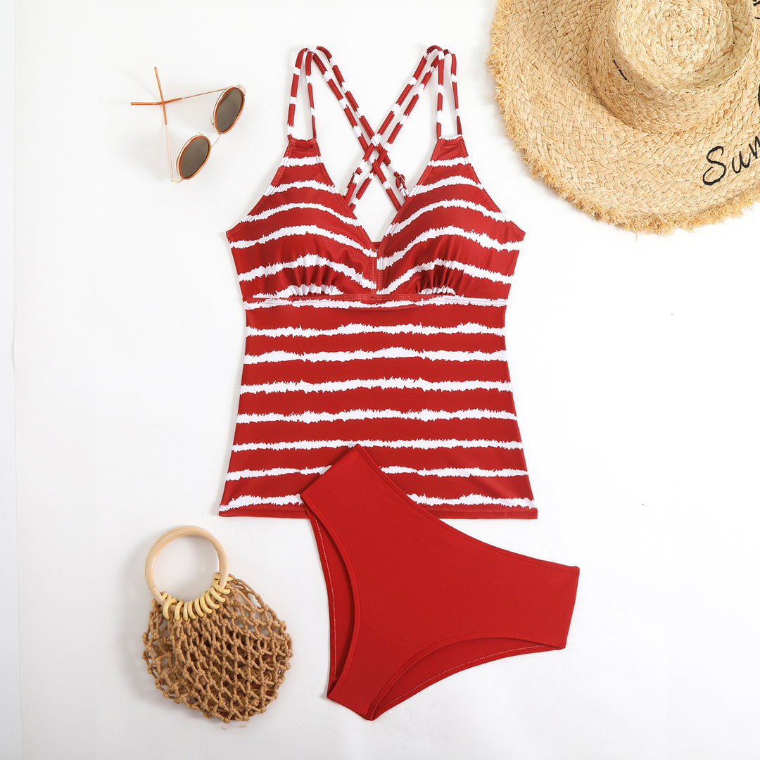 Damen Tankini mit trendiger gestreifter Oberteil-Design EB