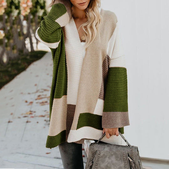 Damen lässige Strickjacke mit modischem Streifenmuster EB