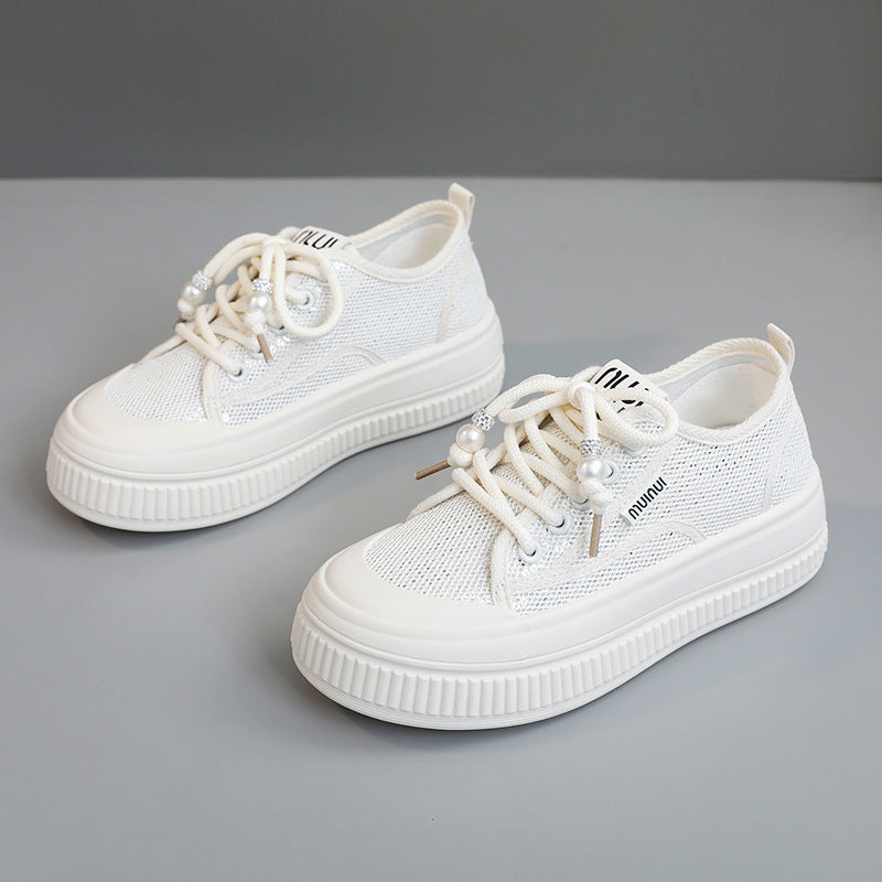 Damen modische Chunky Sneakers mit trendigen Perlenakzenten EB