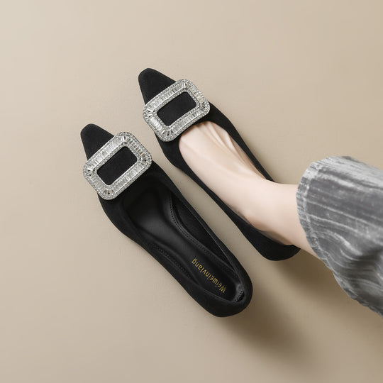Damen elegante Ballerinas mit funkelnder Schnallenverzierung EB