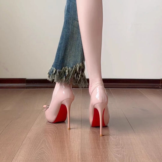 Damen offene High Heel Pumps mit eleganter Schleifenverzierung EB