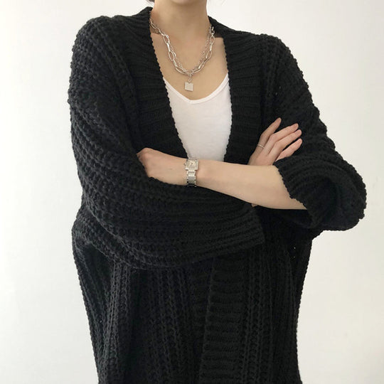 Damen Strickcardigan im lässigen Oversized-Stil mit offener Vorderseite EB
