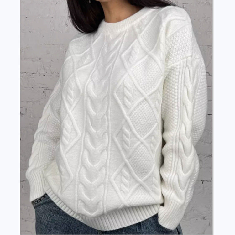 Damen Oversized Strickpullover mit Zopfmuster EB