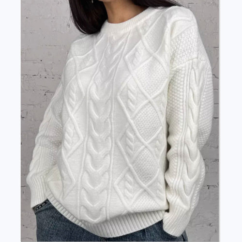Damen Oversized Strickpullover mit Zopfmuster EB
