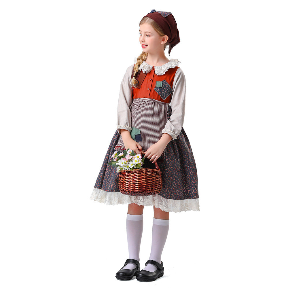 Damen nan vintageinspiriertes Rüschenkleid mit abnehmbarer Schürze und Spitzenbesatz EB