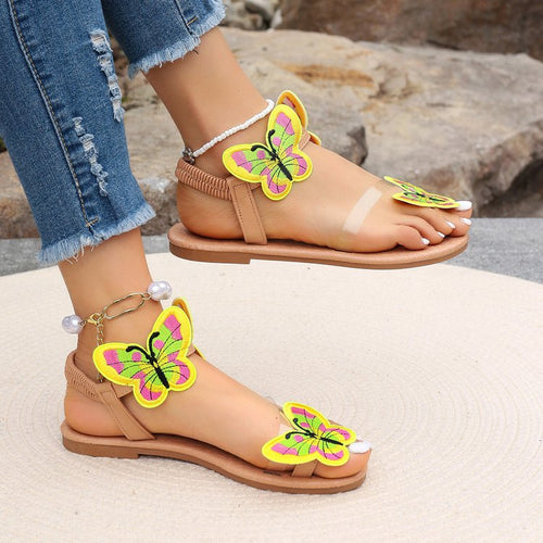 Damen Riemensandalen mit buntem Schmetterlingsmotiv EB