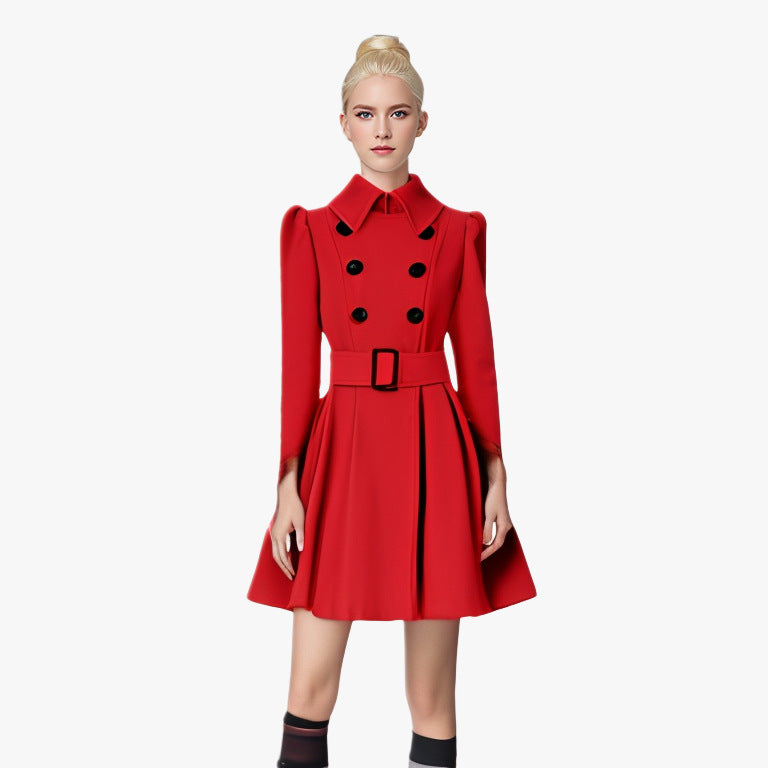 Damen moderner Trenchcoat mit tailliertem Schnitt und Doppelknöpfen EB
