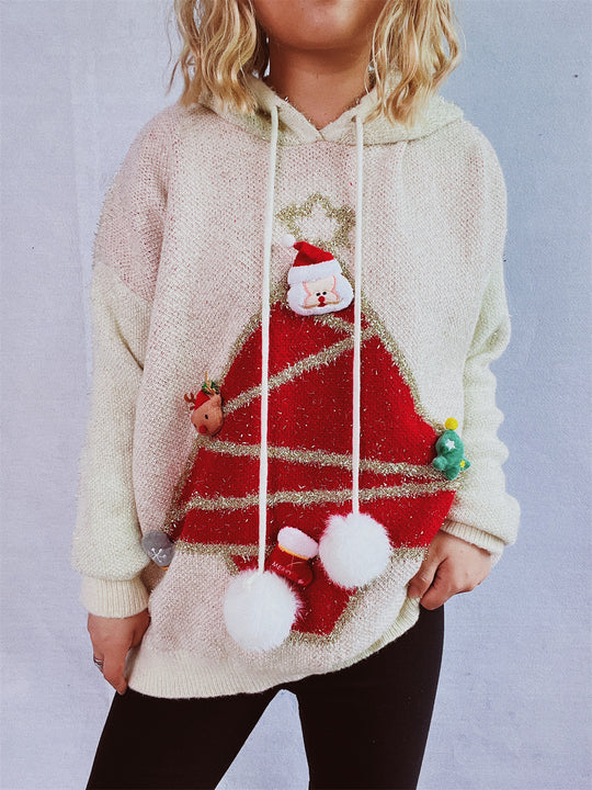 Damen festlicher Hoodie mit weihnachtlichem Motiv und 3D-Applikationen EB