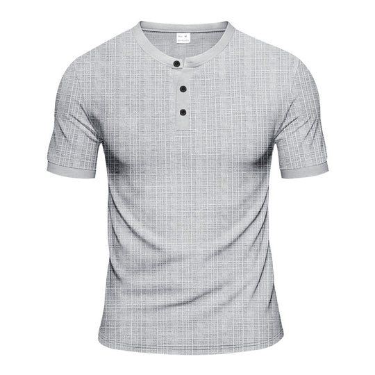 Herren nan Bandkragen-Henley mit feiner Gitterstruktur und tailliertem Schnitt EB