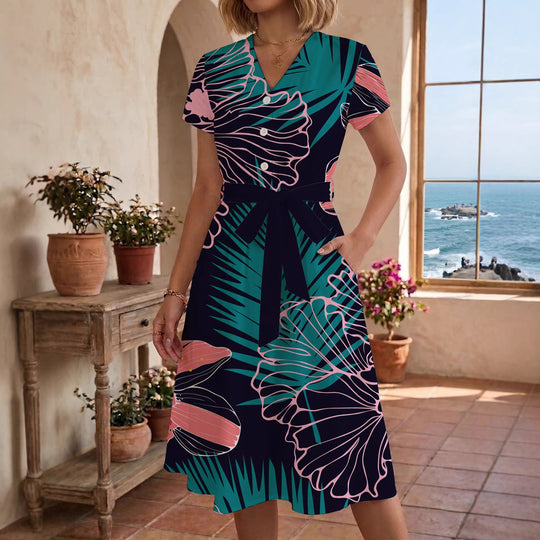 Damen Midi-Kleid mit floralem Design und bequemer Passform EB