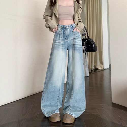 Damen Weite High-Waist Jeans im modernen Distressed-Design EB