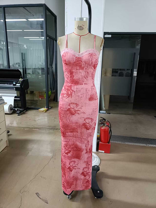 Damen Tailliertes Kleid mit trägerlosem Oberteil und floralem Muster EB