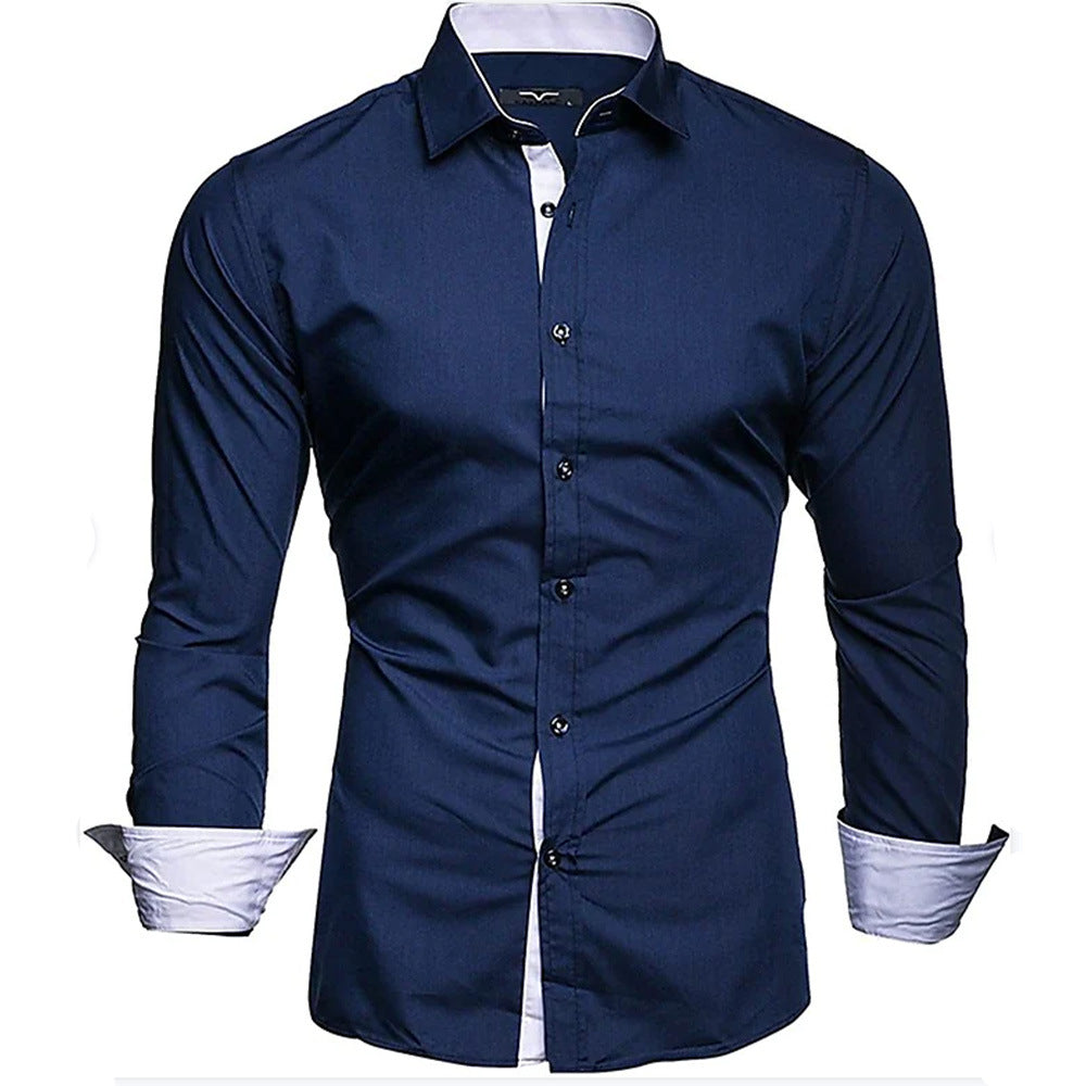 Herren elegantes Langarmhemd mit kontrastierenden Manschetten EB