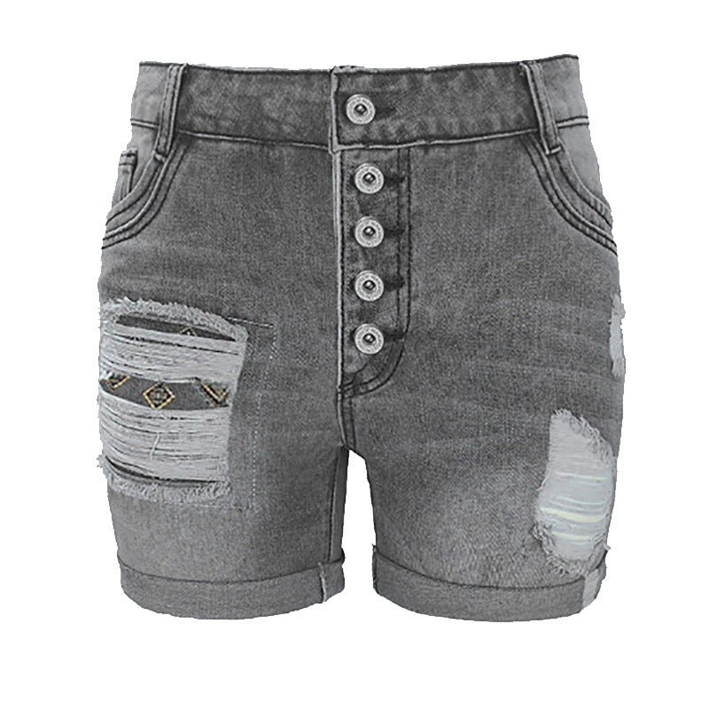 Damen Jeans-Shorts mit lässigem Fransen-Design und modischen Applikationen EB