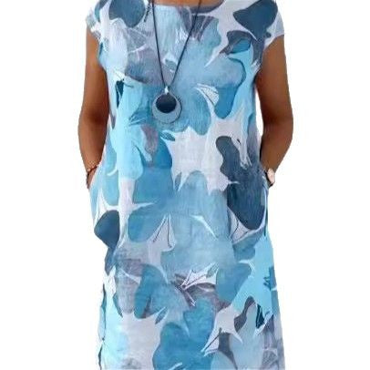 Damen Leichtes Strandkleid mit floralem Muster und Taschen Heidi-Mode
