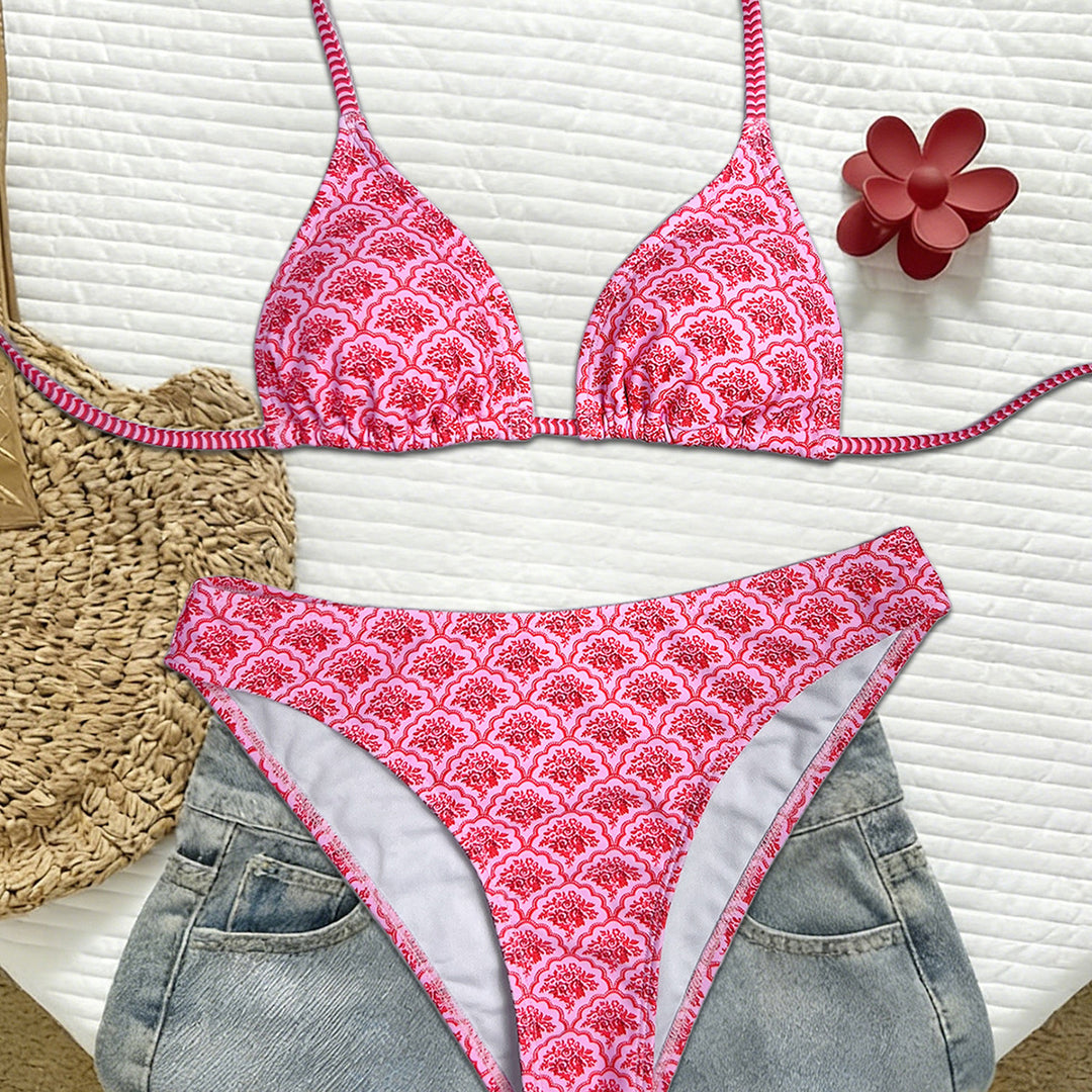 Damen Triangel-Bikini mit animalischem Muster und verstellbaren Trägern EB