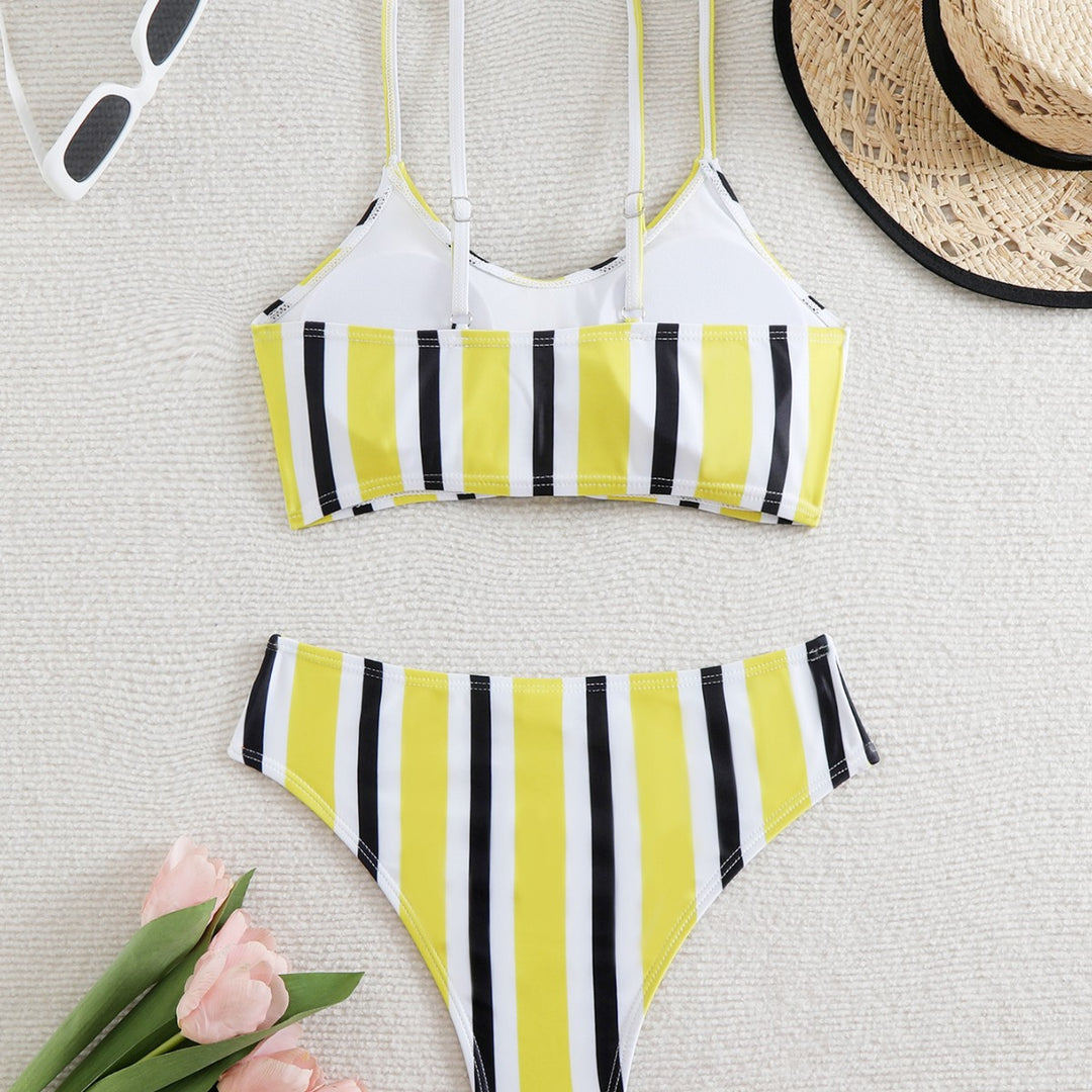 Damen Bikini-Set mit modischem Knoten und buntem Streifenmuster EB