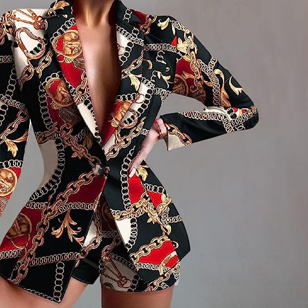 Damen Modischer Blazer mit kurzen Hosen und auffälligem Farbdesign EB