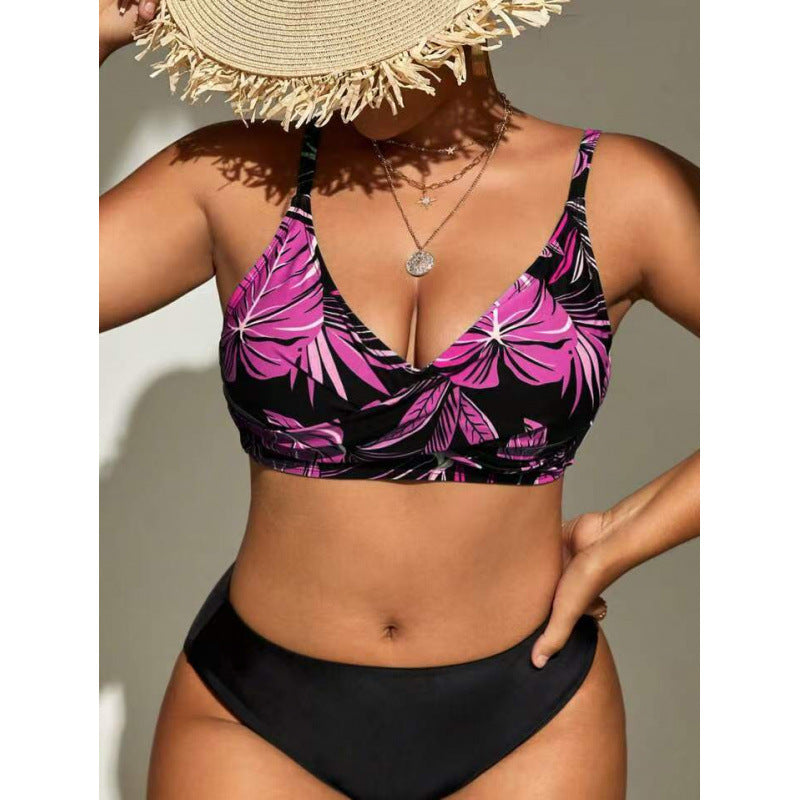 Damen Bikini-Top mit tiefem V-Ausschnitt und floralem Design EB