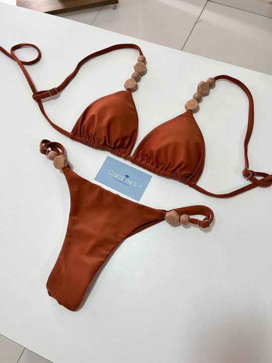 Damen Triangel-Bikini mit elastischen Bändern und dekorativen Details EB
