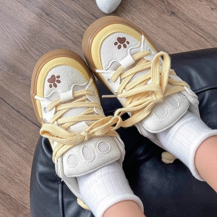 Damen Sneakers mit süßem Pfotenmotiv und atmungsaktivem Mesh-Obermaterial EB
