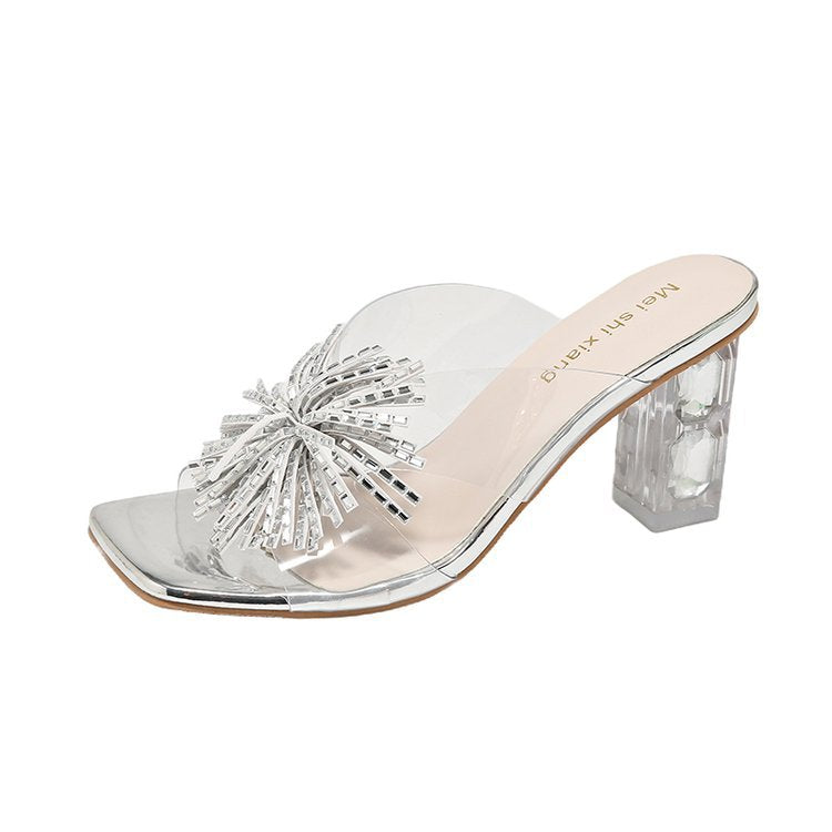 Damen glamouröse Mules mit funkelndem Blumenakzent EB