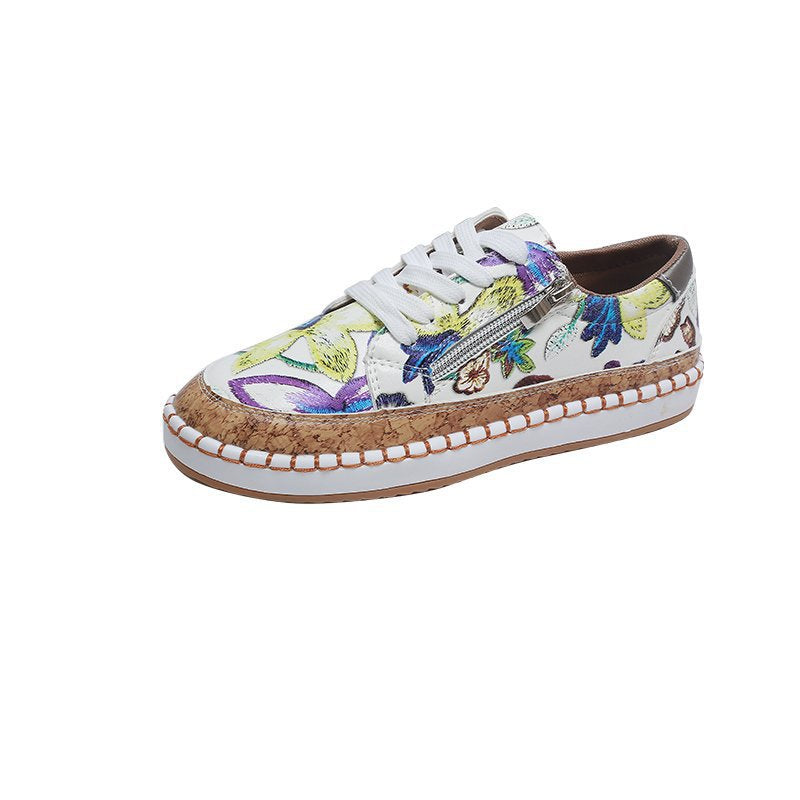 Damen florale Plateausneaker mit Korkplateau, seitlichem Reißverschluss und gepolstertem Komfortfußbett EB