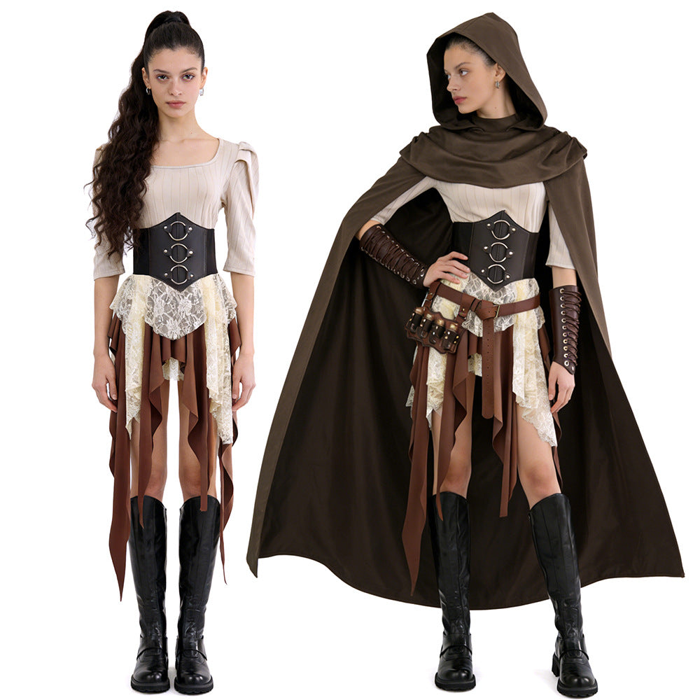 Damen Rock mit asymmetrischen fransigen Details und eleganter Spitzenborte EB