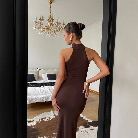 Damen Maxikleid mit elegantem Stehkragen und figurformendem Schnitt EB