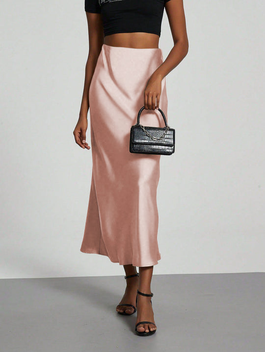 Damen Elegante und fließende Satin Maxiröcke EB