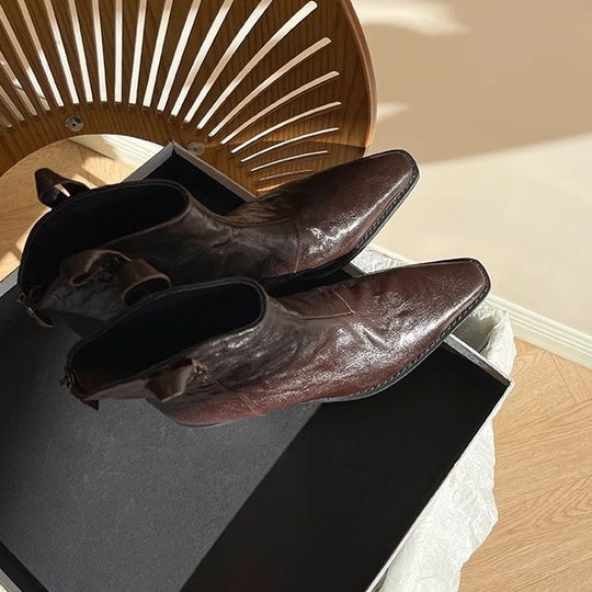 Damen Elegante Ankle Boots mit edler Lederoberfläche und modischem Blockabsatz EB