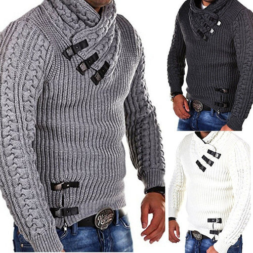 Herren stylischer Strickpullover mit asymmetrischem Kragen EB