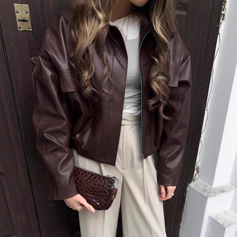 Damen cropped jacke mit robustem Kragen und praktischen Taschen EB